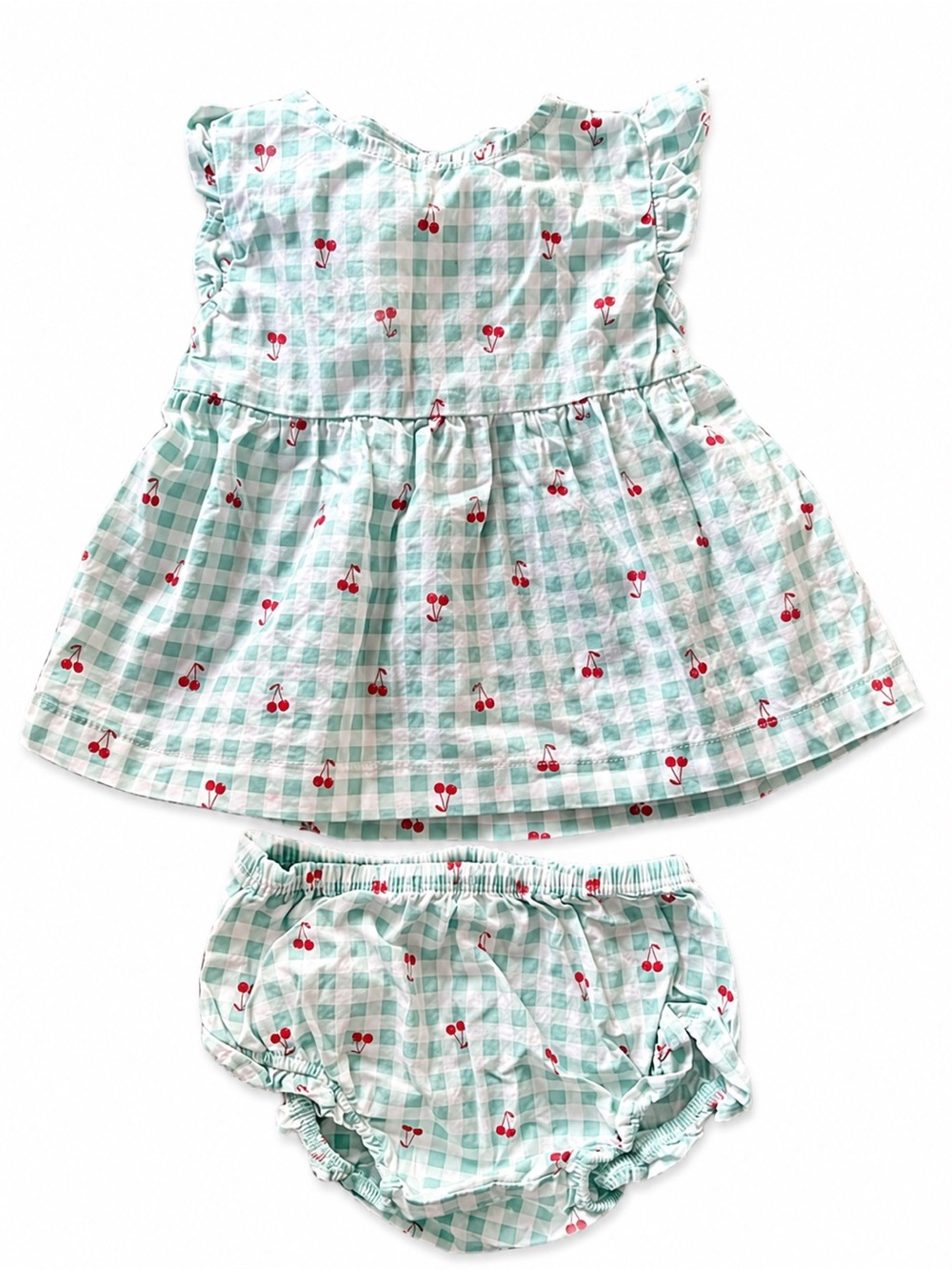 3/$25 Gingham Cherry Child of Mine 12M 100% Cotton outfit with bloomers girls